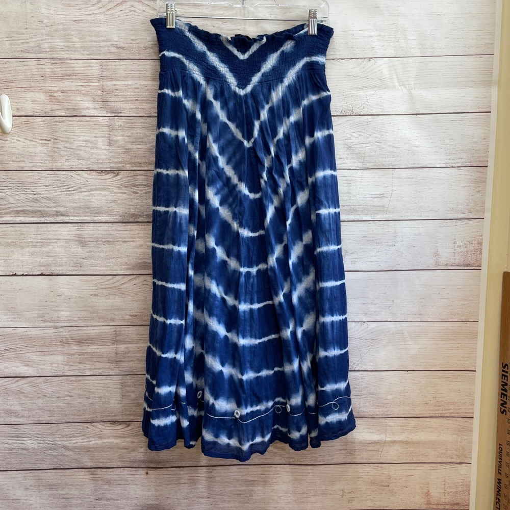 MYSTIQUE AURA NAVY BLUE AND WHITE TIE DYE MAXI‎ SKIRT